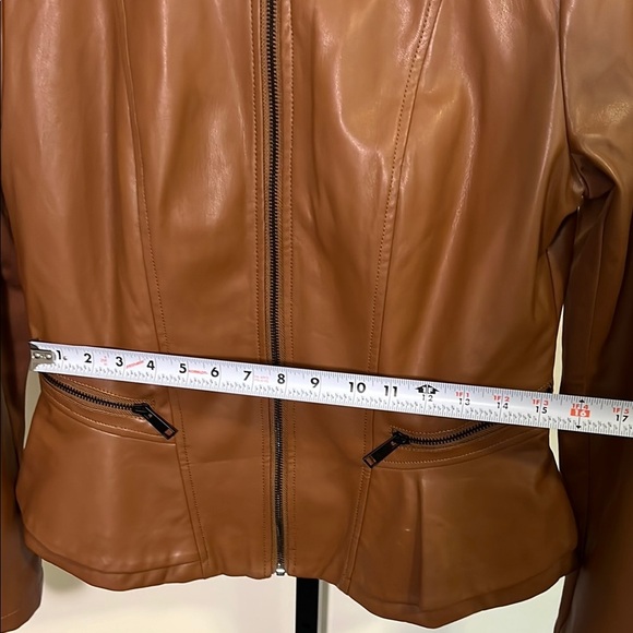 Brown Faux Leather Jacket with Peplum Waist, Women’s 8 - Picture 9 of 9
